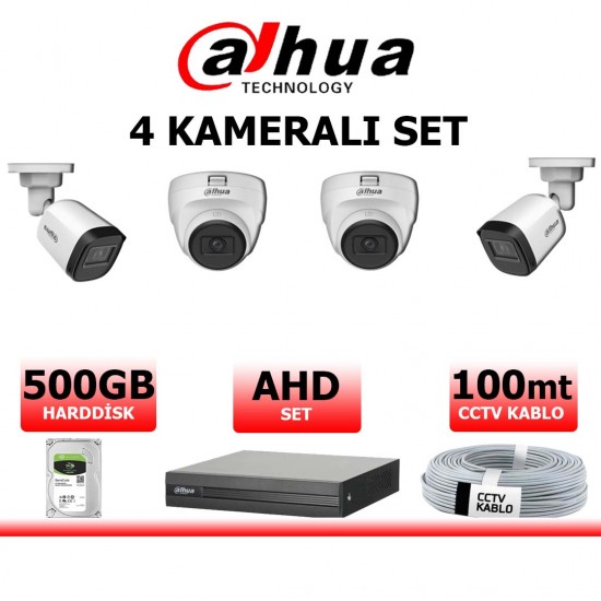 DAHUA 2MP 4 KAMERALI AHD KAMERA SİSTEMİ 4’lü Dahua 2MP AHD güvenlik kamera seti